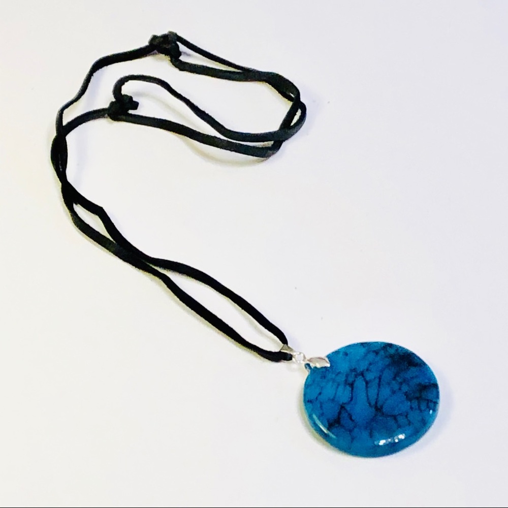 Turquoise & Black Dragons Veins Agate Necklace